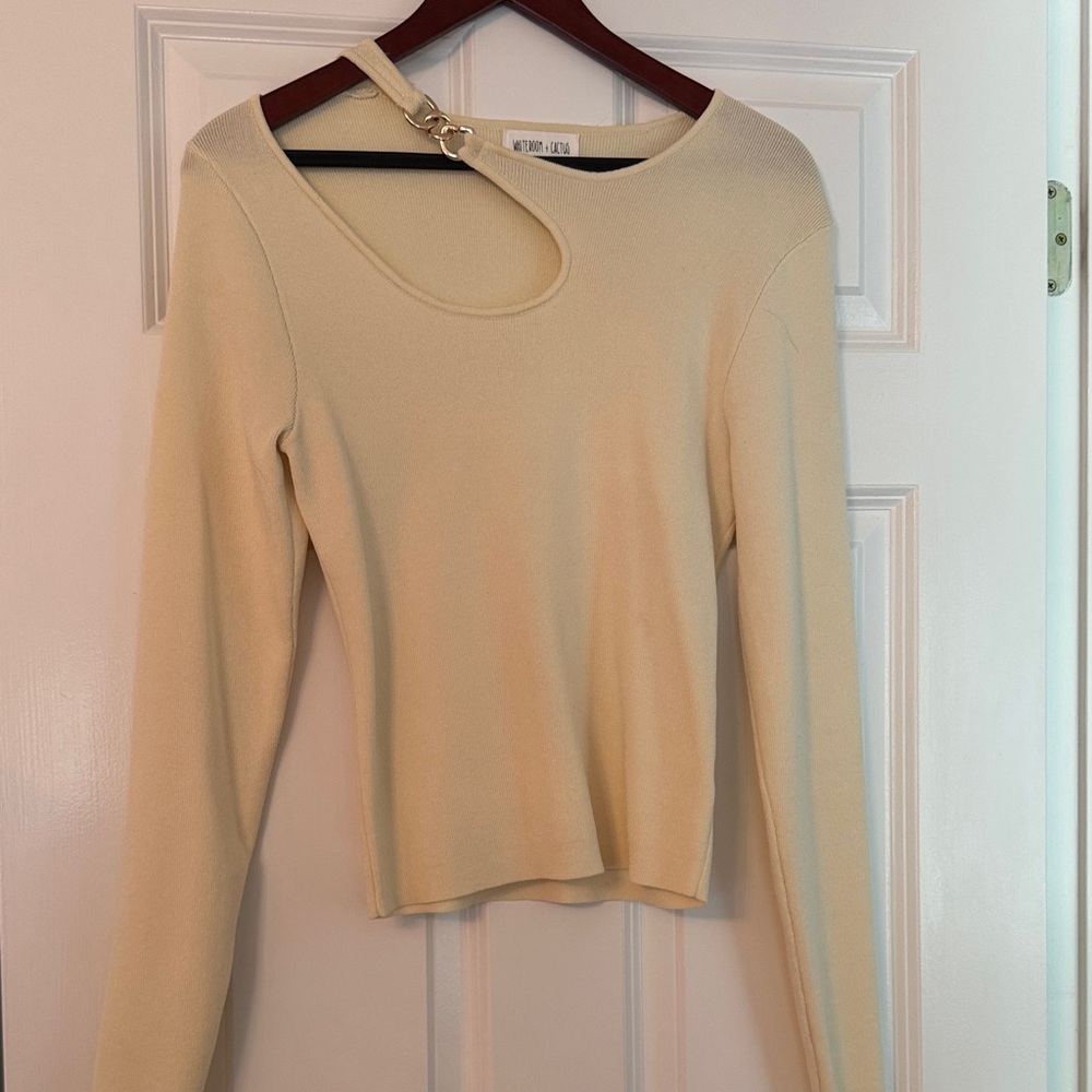 Cream Long Sleeve Top with Unique Neckline